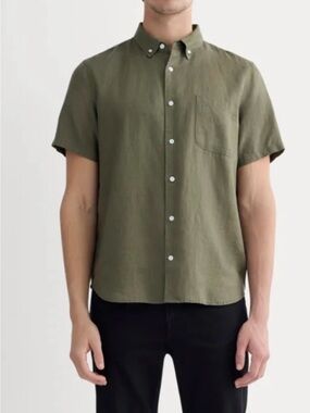 Everlane linen Men's Olive Short-Sleeve Button-Down Shirt